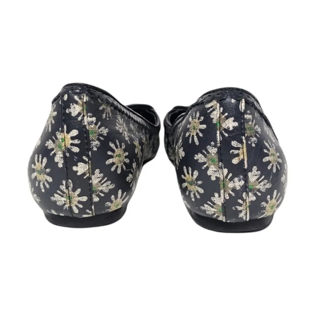 TORY BURCH Daisy Floral Navy Blue Flats Loafers 7